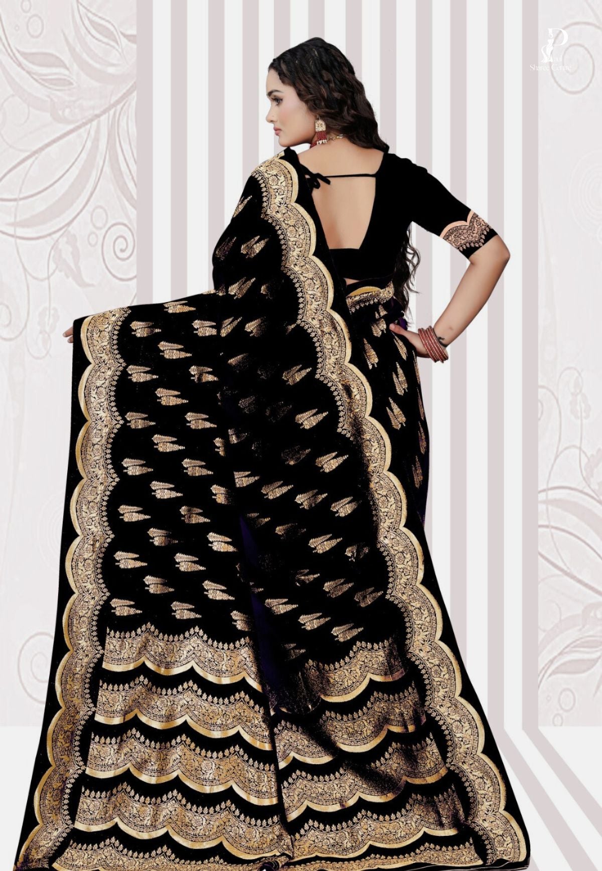 Black Katan Banarasi Saree with Lehriya Border