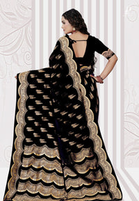 Black Katan Banarasi Saree with Lehriya Border