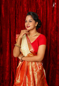 Off-White Bangalore Silk Saree with Red Border