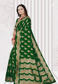 Bottle Green Katan Banarasi Saree with Lehriya Border