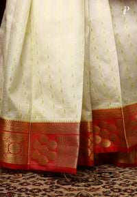 Off-White Bangalore Silk Saree with Red Border