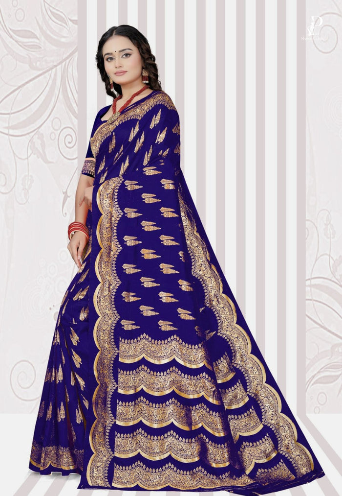 Royal Blue Katan Banarasi Saree with Lehriya Border