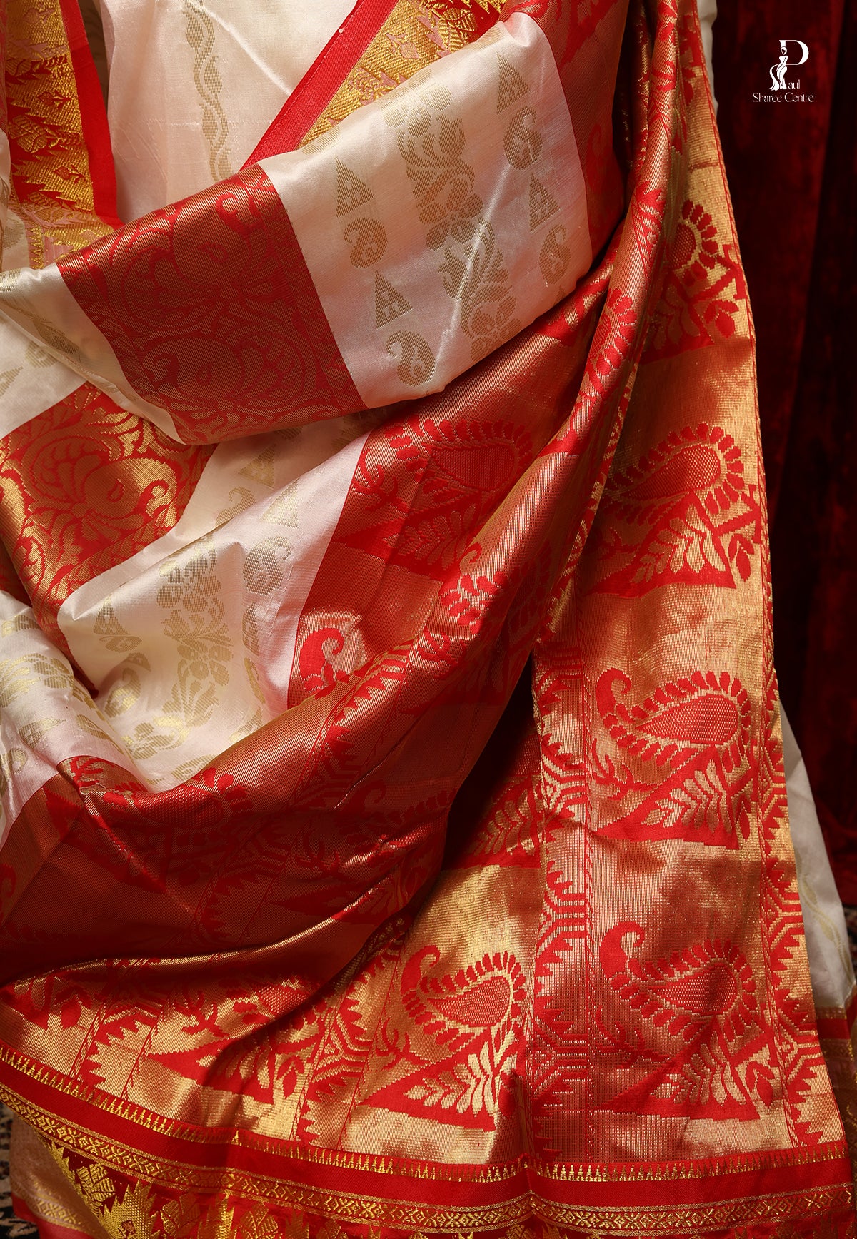 White Kanjivaram Pattu Silk with Red Border