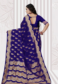 Royal Blue Katan Banarasi Saree with Lehriya Border