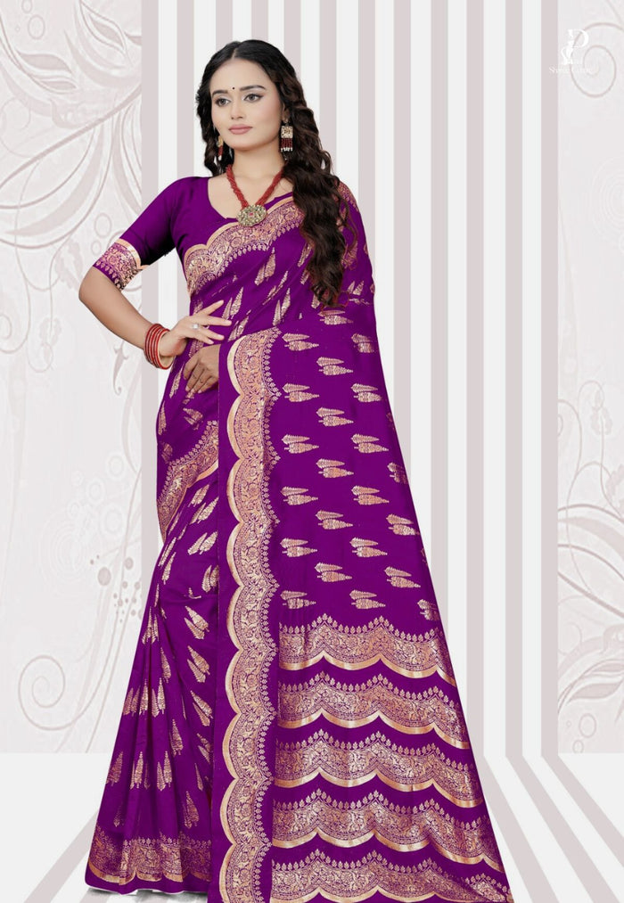 Purple Katan Banarasi Saree with Lehriya Border