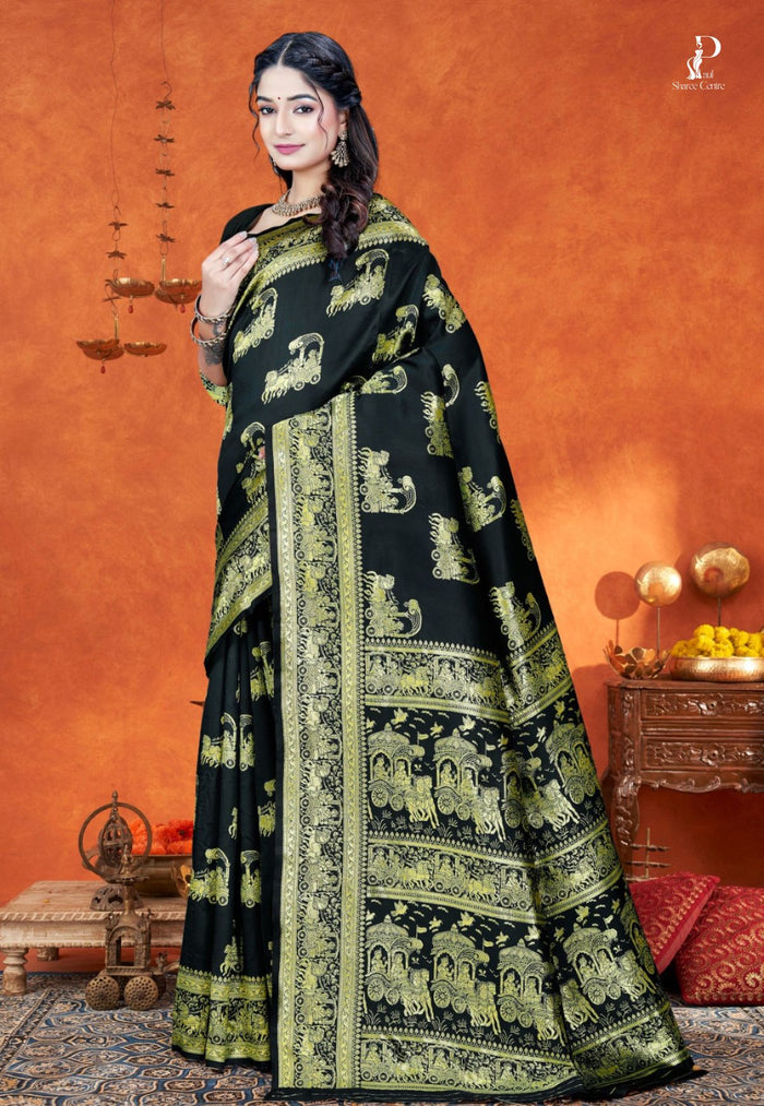 Black Katan Banarasi Saree