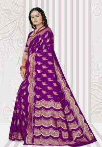 Purple Katan Banarasi Saree with Lehriya Border