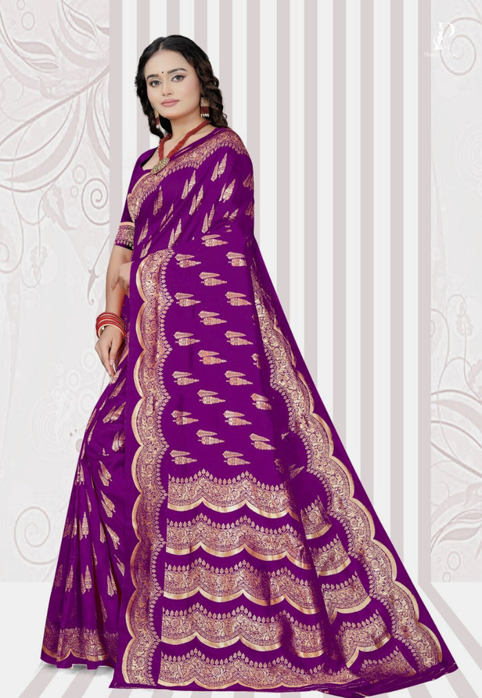Purple Katan Banarasi Saree with Lehriya Border