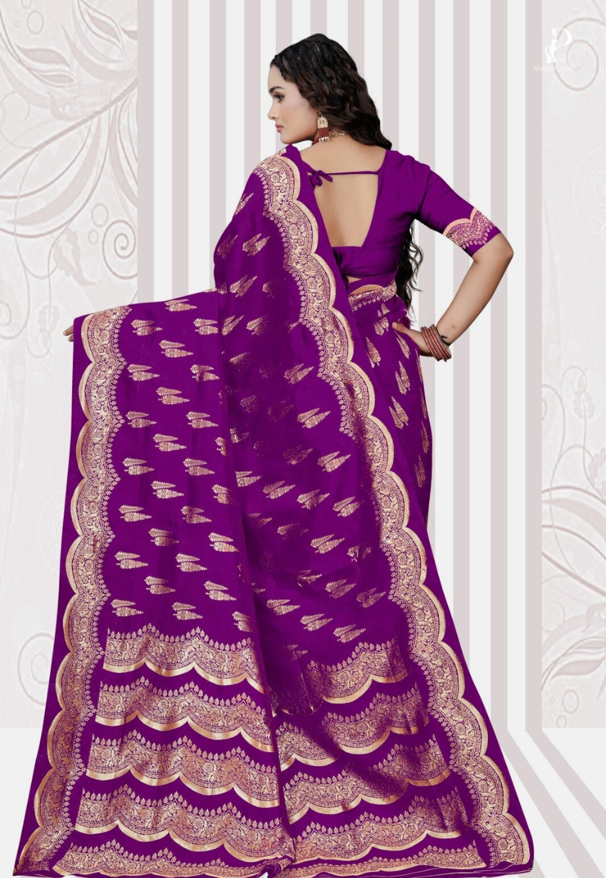Purple Katan Banarasi Saree with Lehriya Border