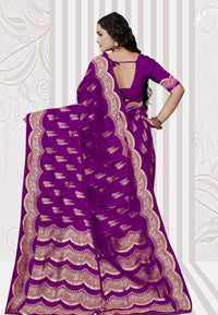 Purple Katan Banarasi Saree with Lehriya Border