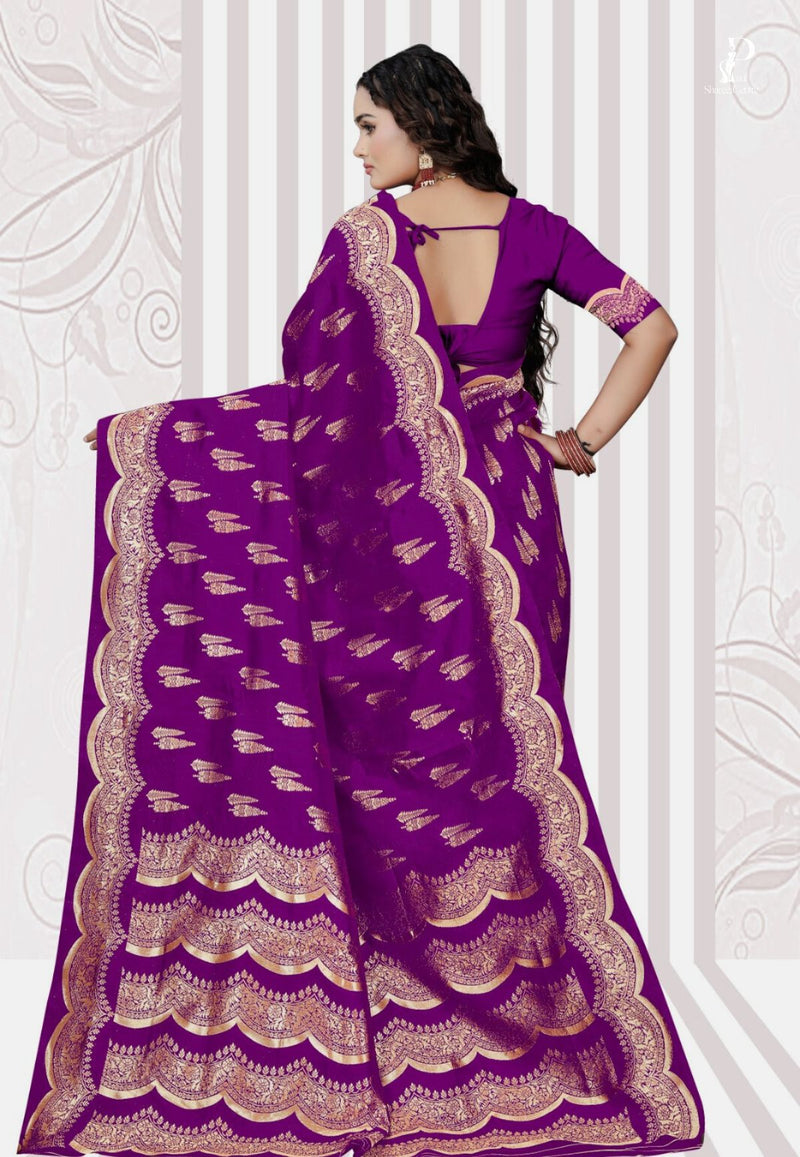 Purple Katan Banarasi Saree with Lehriya Border