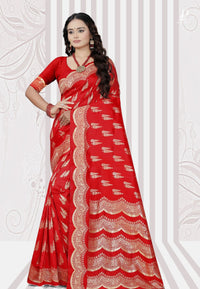 Red Katan Banarasi Saree with Lehriya Border