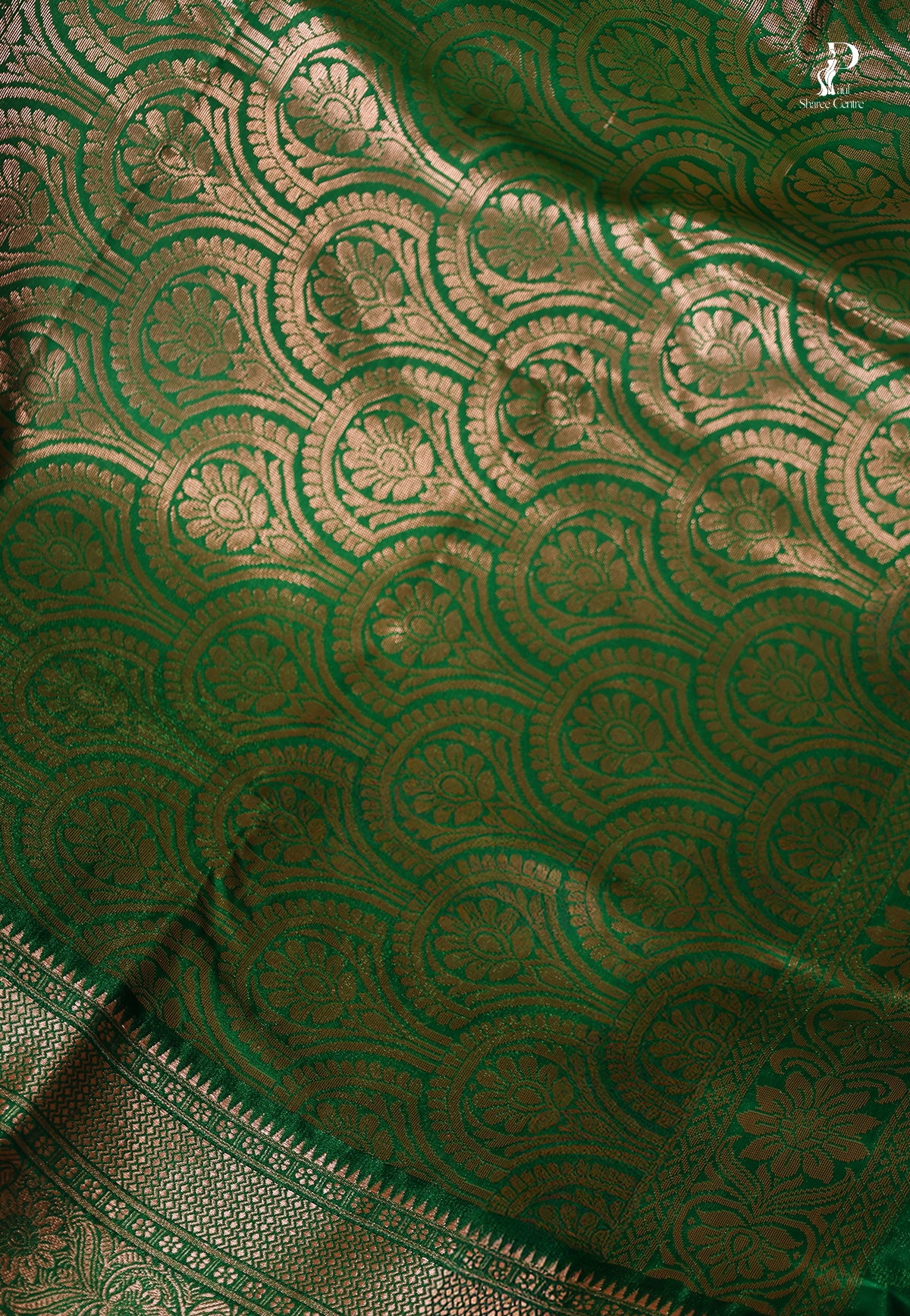 Maroon Satin Pattu Kanjivaram Saree with Green Border