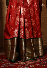 Maroon Satin Pattu Kanjivaram Saree with Green Border