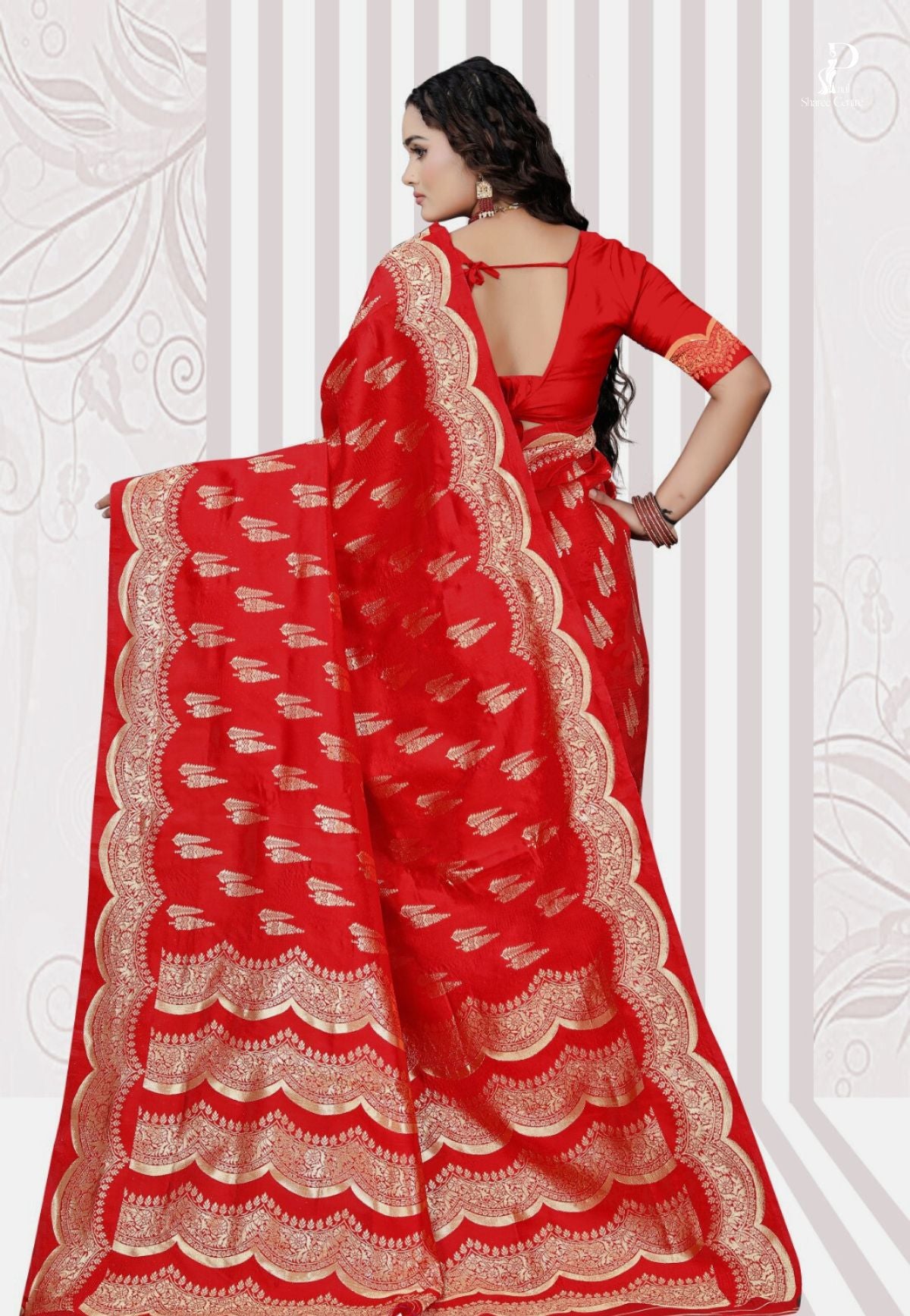 Red Katan Banarasi Saree with Lehriya Border