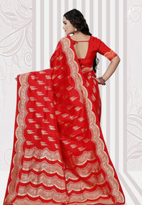 Red Katan Banarasi Saree with Lehriya Border