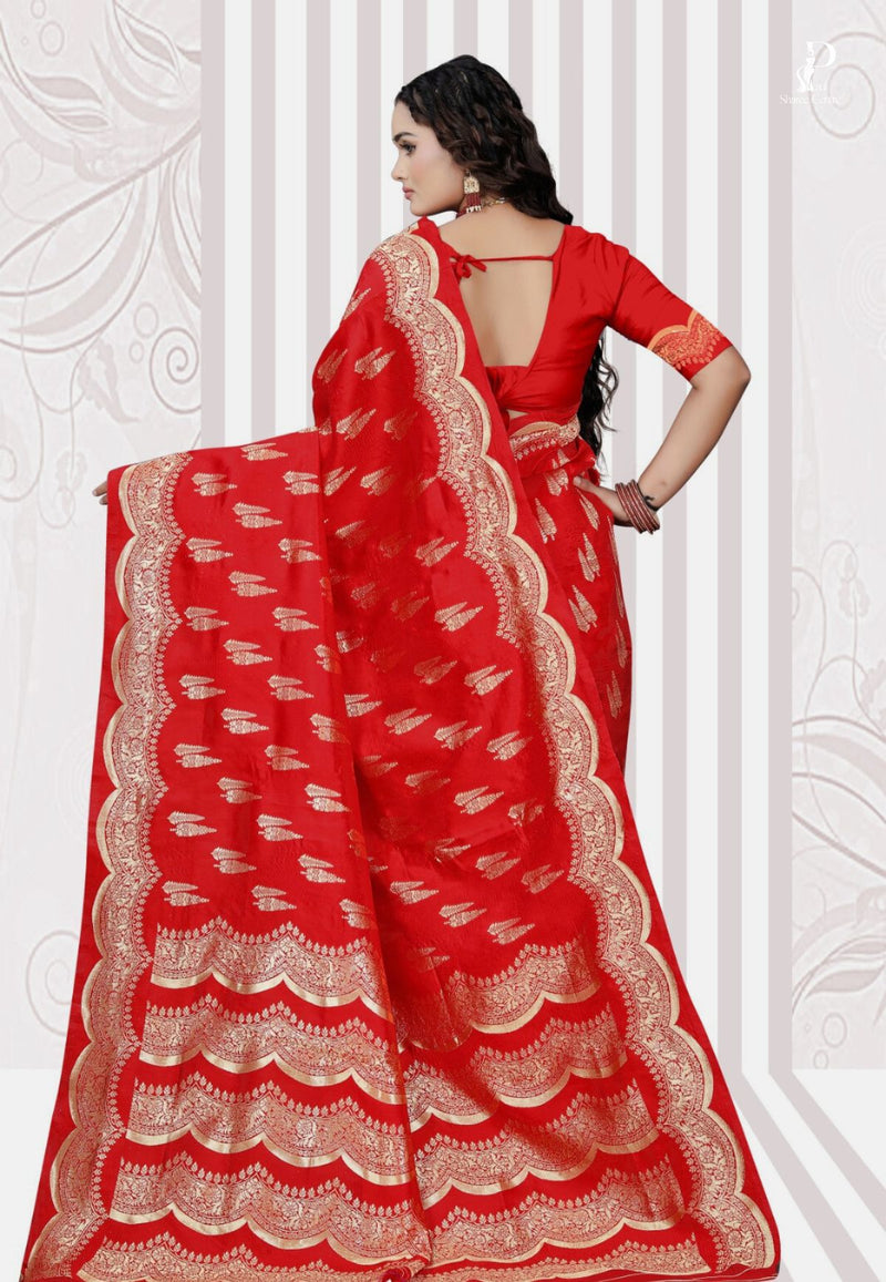 Red Katan Banarasi Saree with Lehriya Border