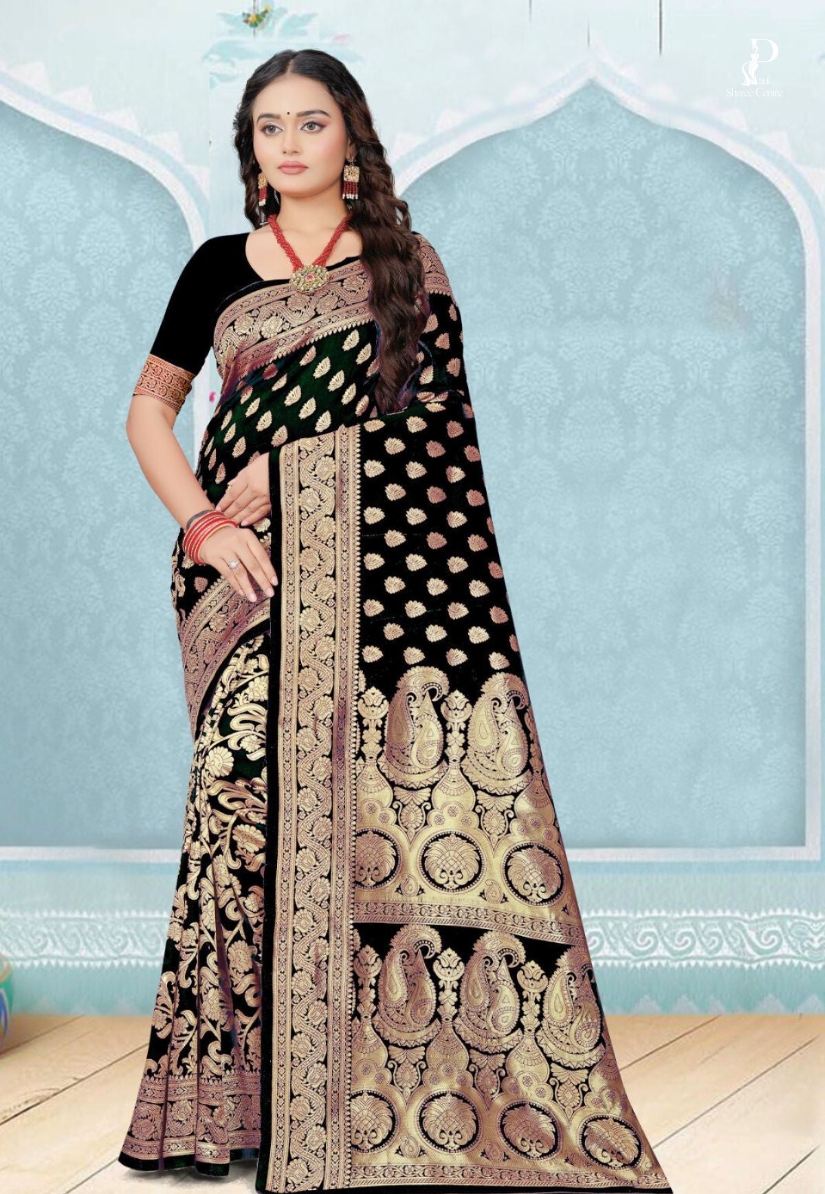 Black Katan Banarasi Saree with Konia Buta