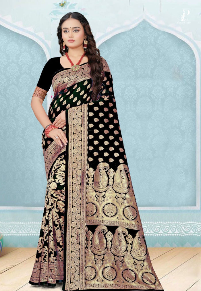 Black Katan Banarasi Saree with Konia Buta