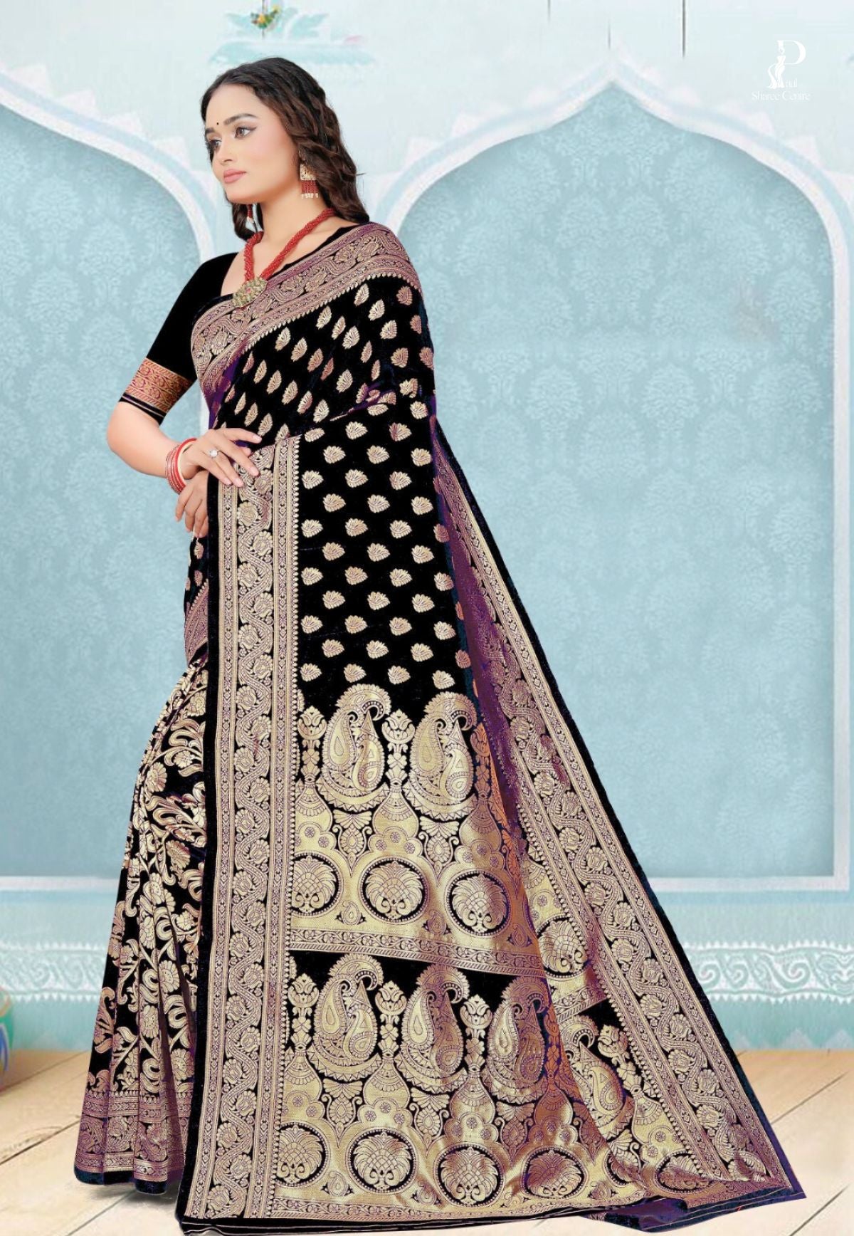 Black Katan Banarasi Saree with Konia Buta