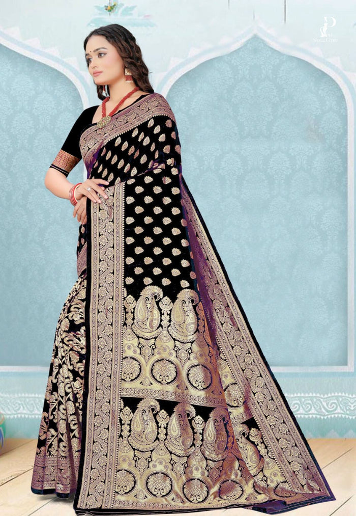 Black Katan Banarasi Saree with Konia Buta