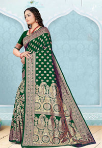 Bottle Green Katan Banarasi Saree with Konia Buta