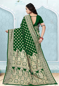 Bottle Green Katan Banarasi Saree with Konia Buta