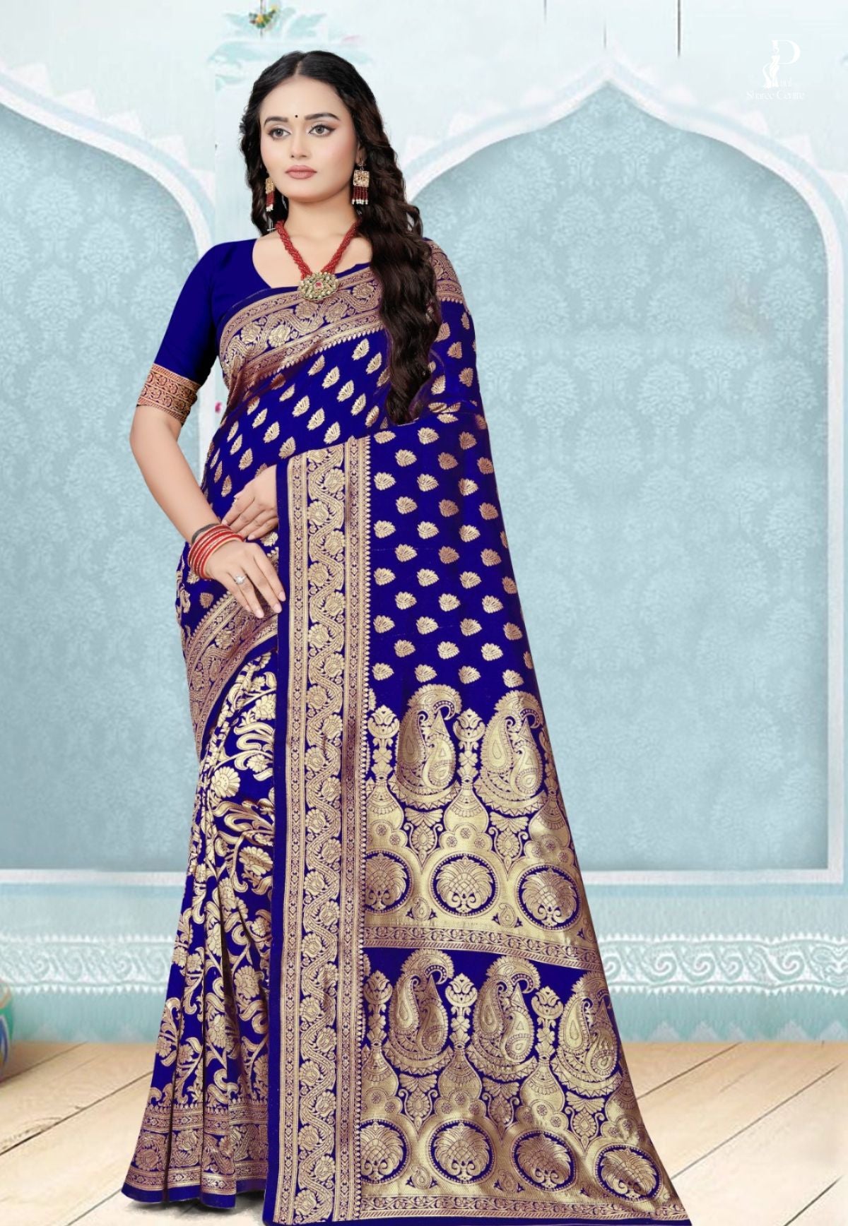 Royal Blue Katan Banarasi Saree with Konia Buta