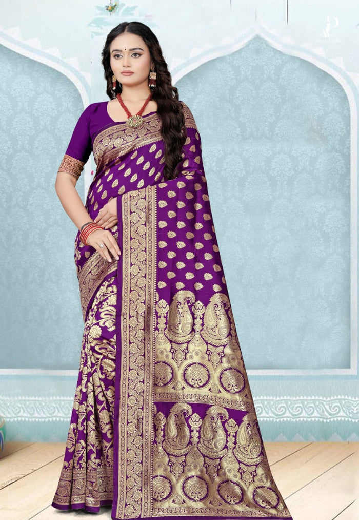 Purple Katan Banarasi Saree with Konia Buta