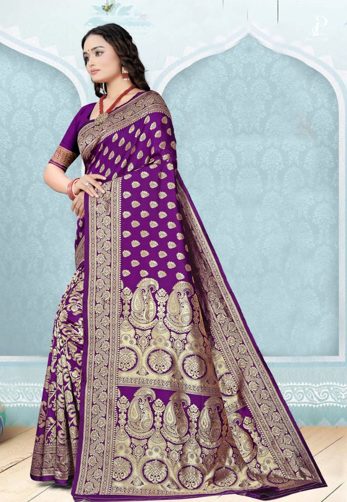 Purple Katan Banarasi Saree with Konia Buta