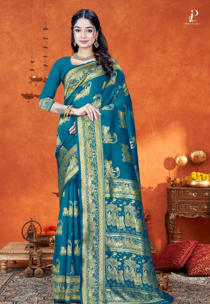 Firozi Katan Banarasi Saree