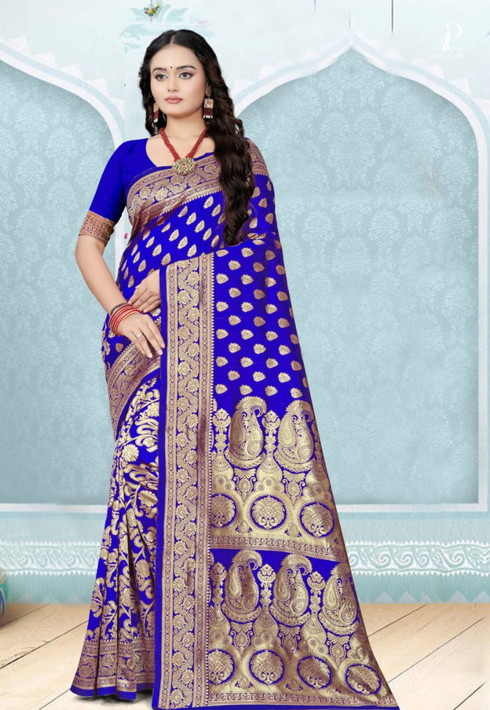 Navy Blue Katan Banarasi Saree with Konia Buta
