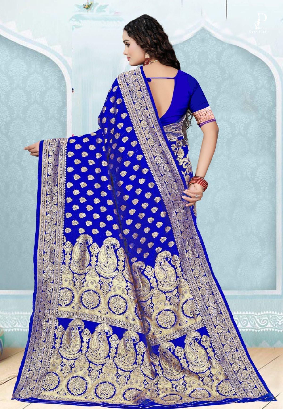 Navy Blue Katan Banarasi Saree with Konia Buta