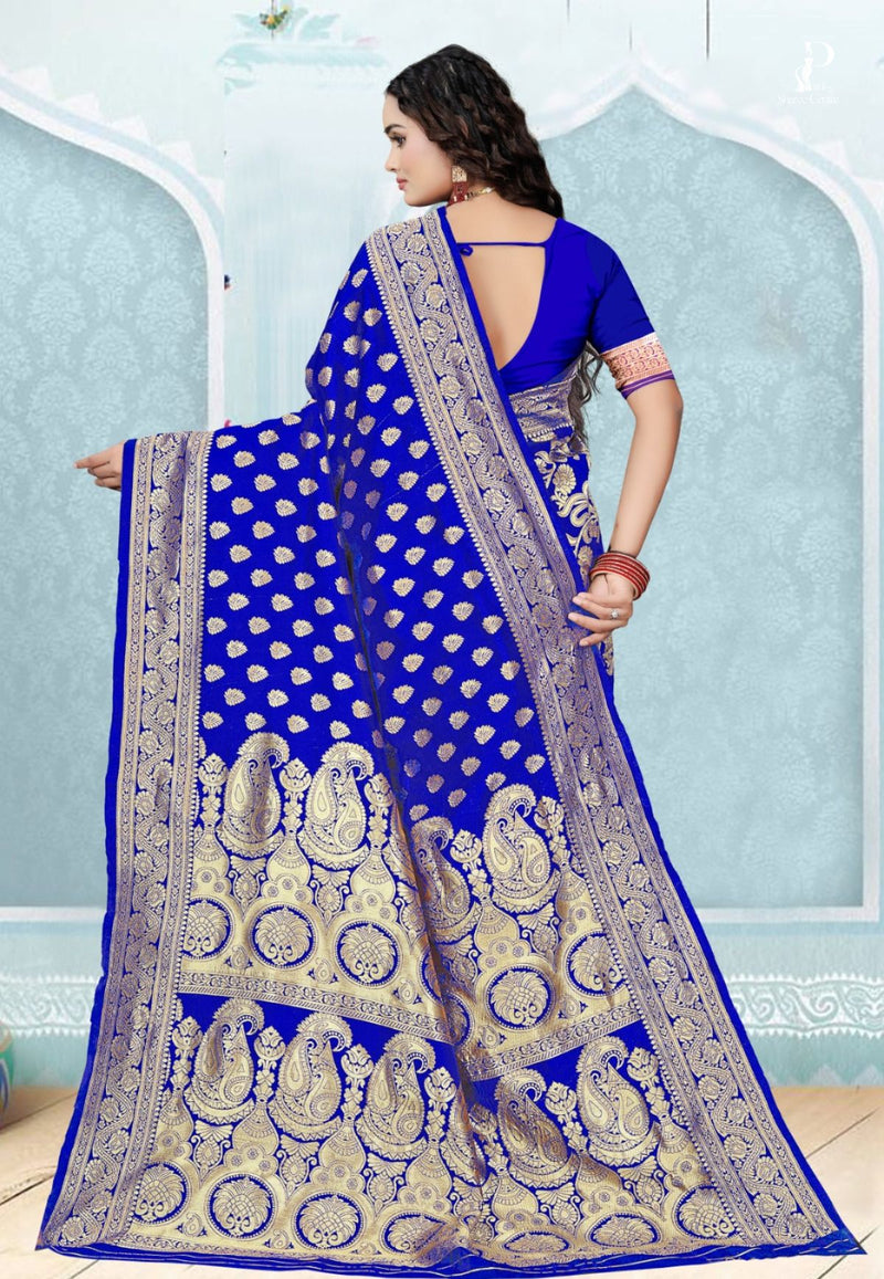 Navy Blue Katan Banarasi Saree with Konia Buta