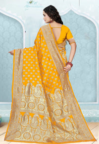 Yellow Katan Banarasi Saree with Konia Buta