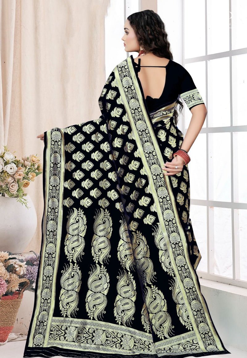 Black Katan Banarasi Saree with Kadhwa Buta