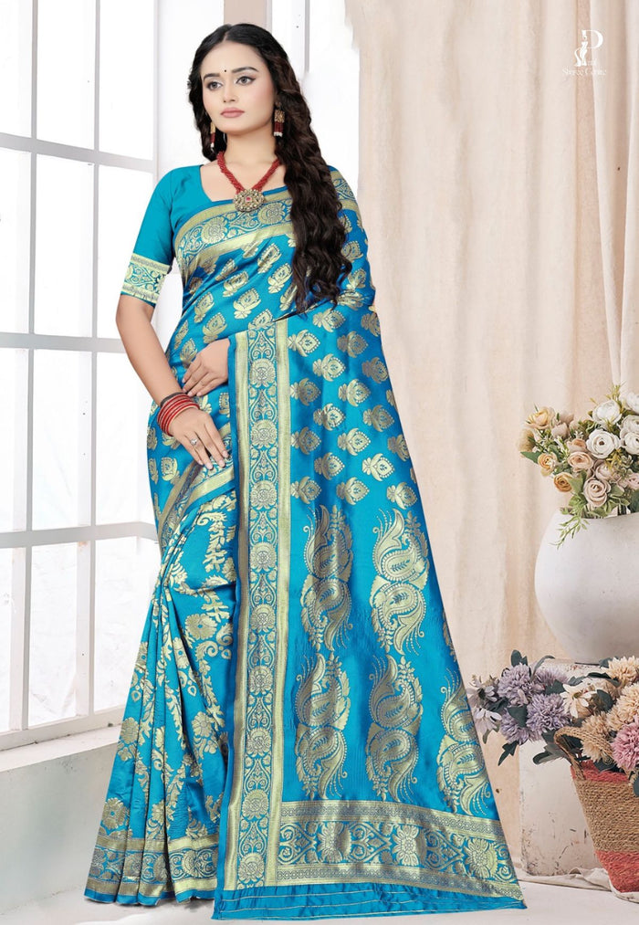 Firoja Katan Banarasi Saree with Kadhwa  Buta