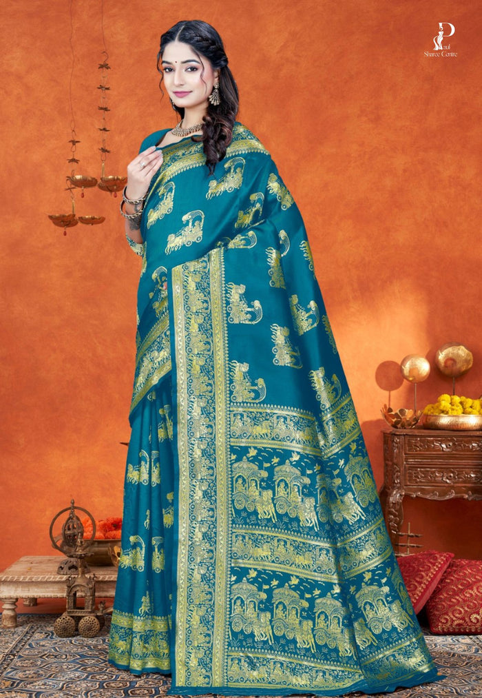 Firozi Katan Banarasi Saree