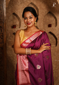Purple Jacquard Border Paithani Saree with Green Border