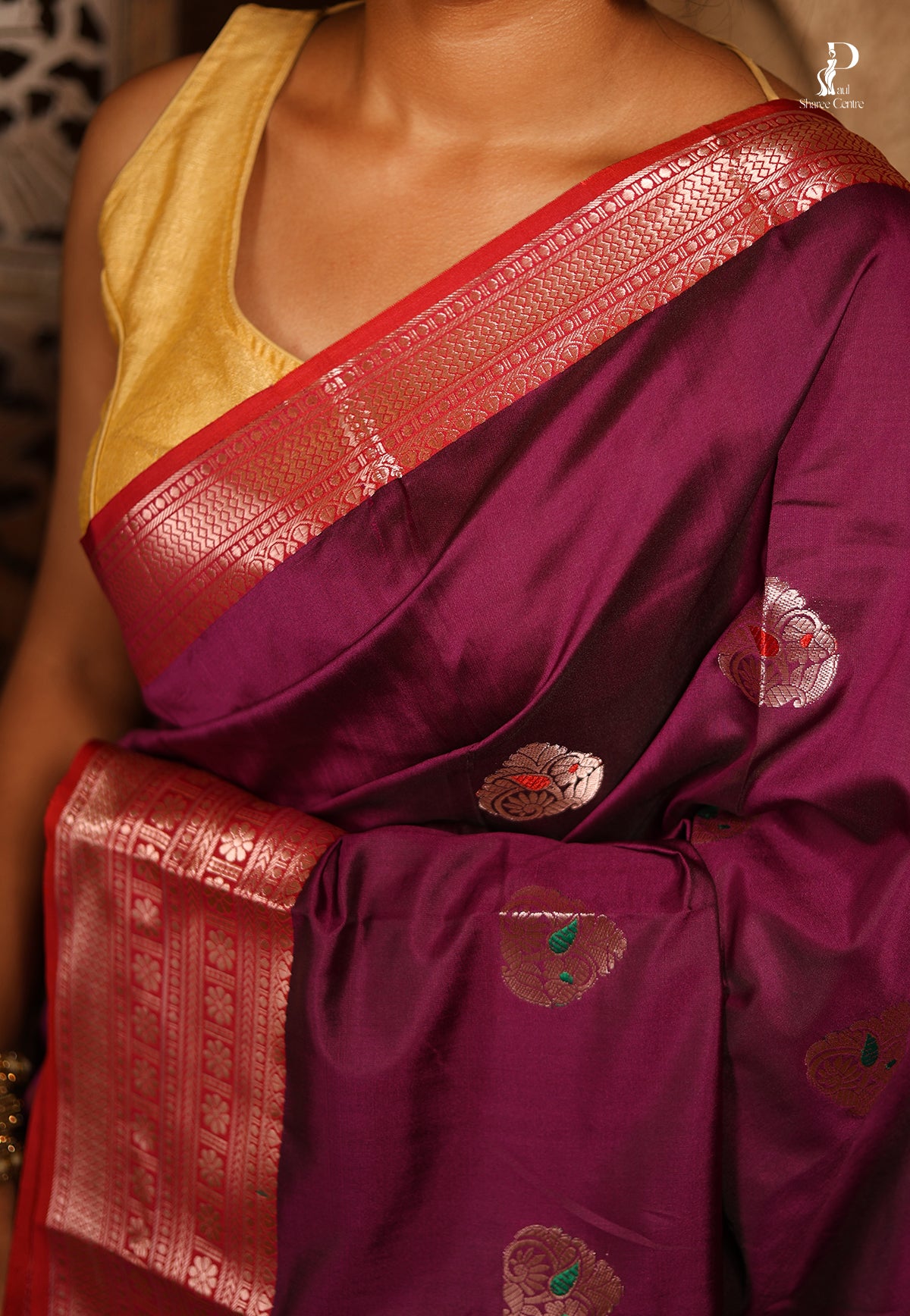 Purple Jacquard Border Paithani Saree with Green Border