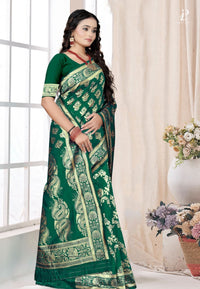 Green Katan Banarasi Saree with Kadhwa Buta