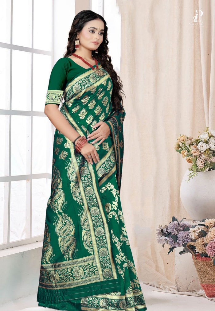 Green Katan Banarasi Saree with Kadhwa Buta