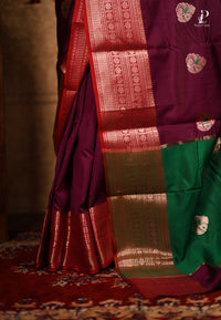 Purple Jacquard Border Paithani Saree with Green Border