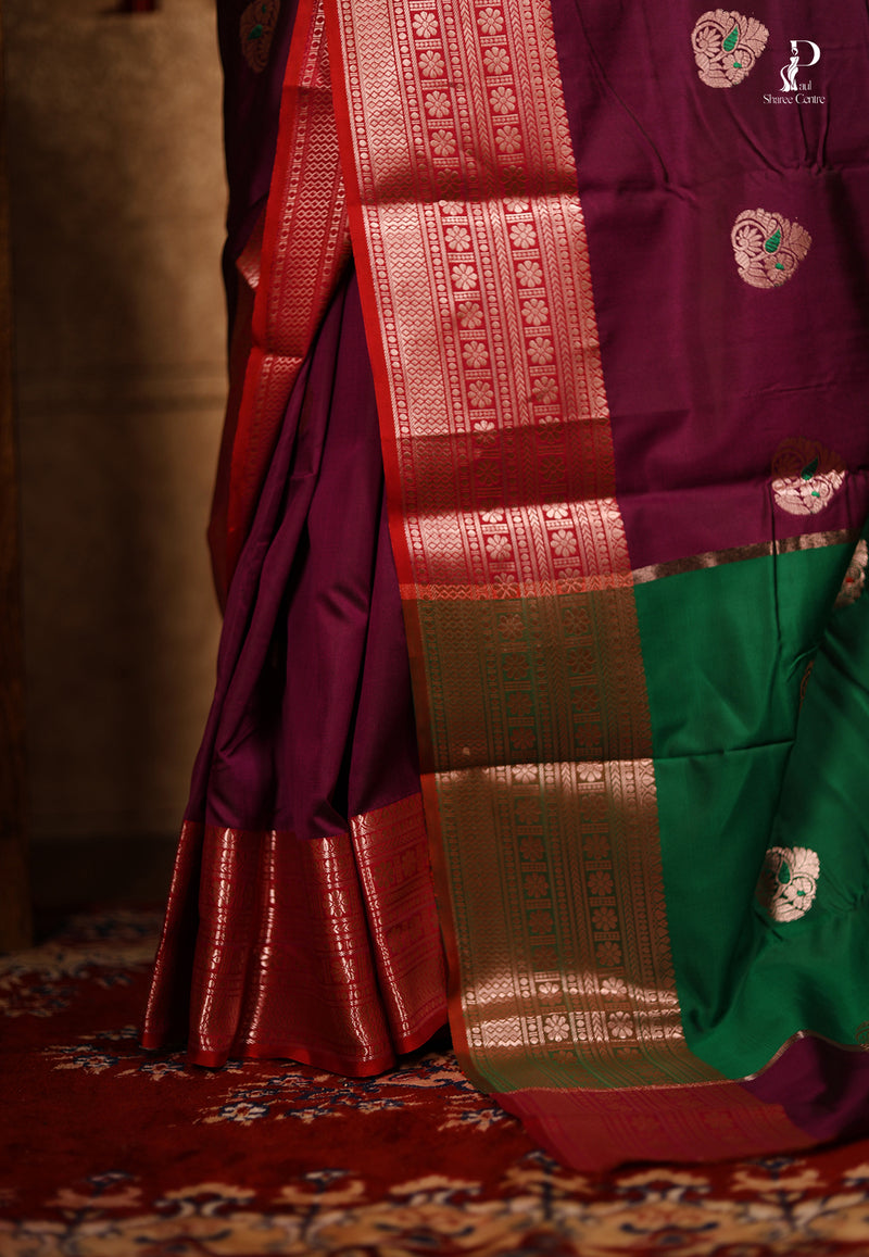 Purple Jacquard Border Paithani Saree with Green Border