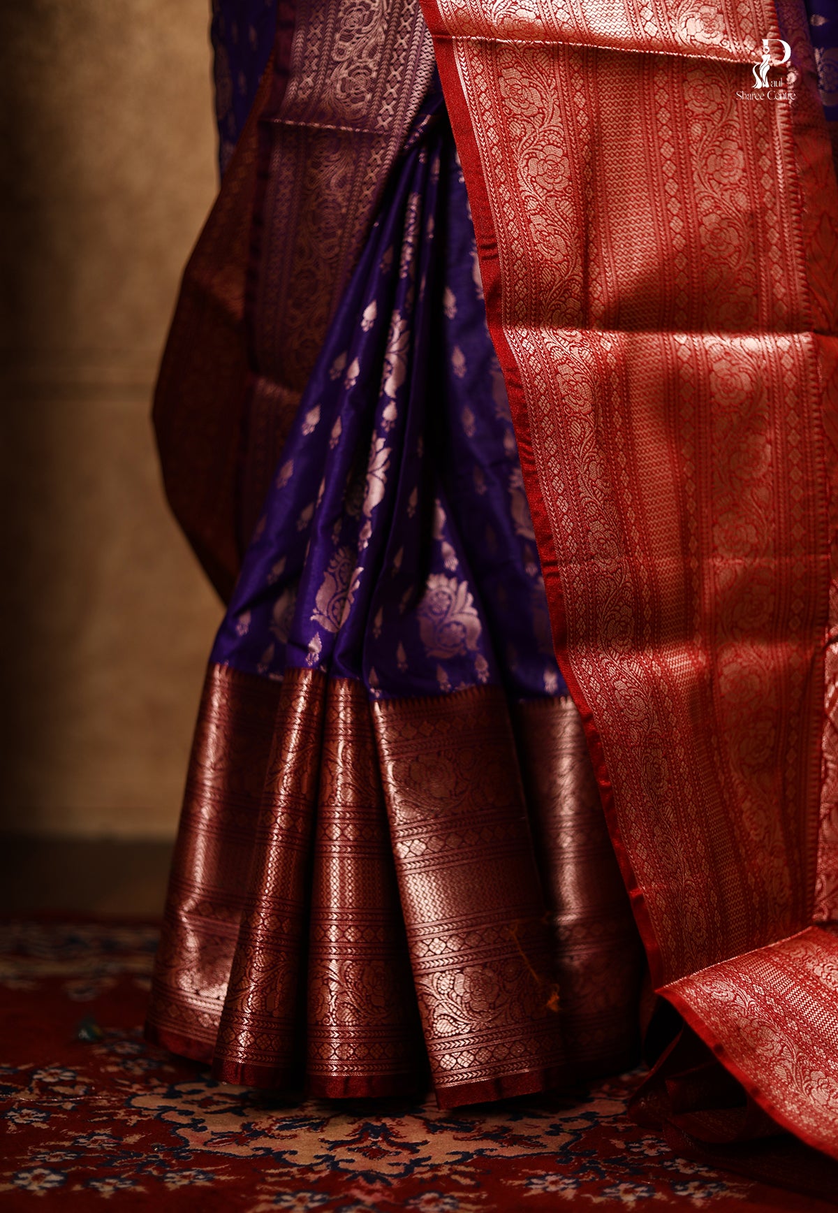 Purple Satin Pattu Kanjivaram Saree with Green Border