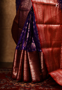 Purple Satin Pattu Kanjivaram Saree with Green Border