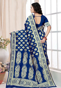 Navy Blue Katan Banarasi Saree with Kadhwa Buta