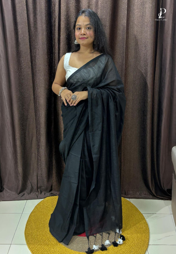 Black Mul Cotton Saree
