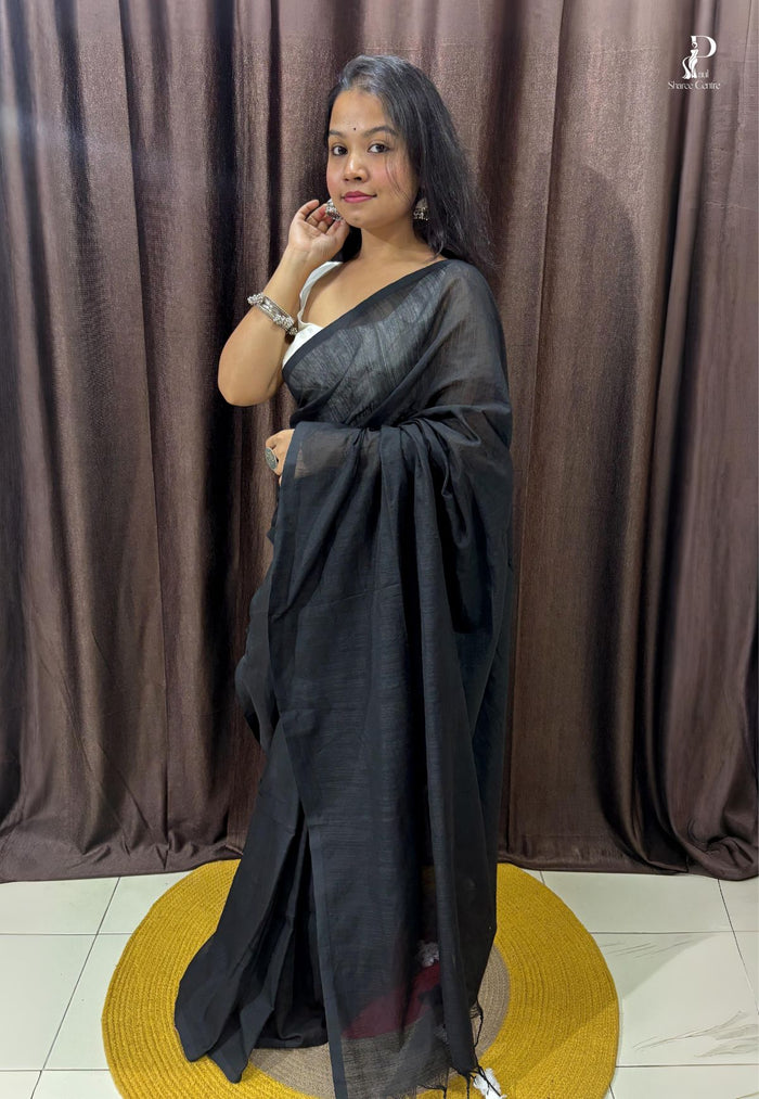 Black Mul Cotton Saree