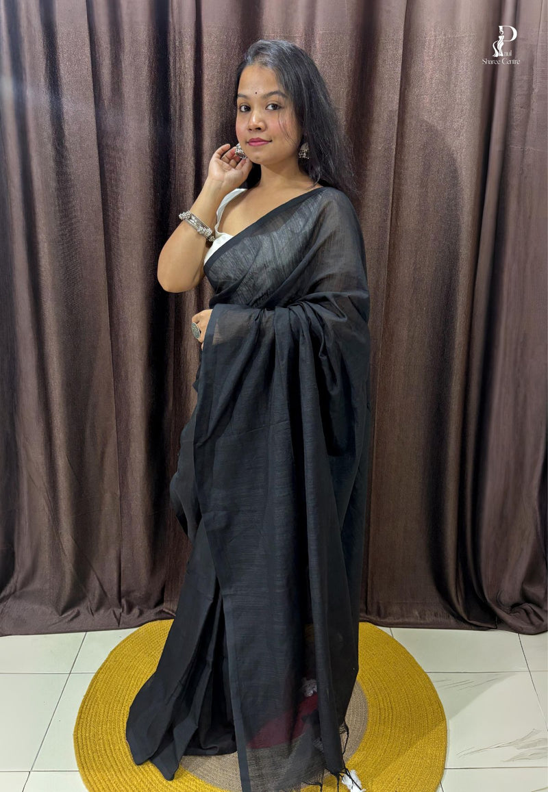 Black Mul Cotton Saree